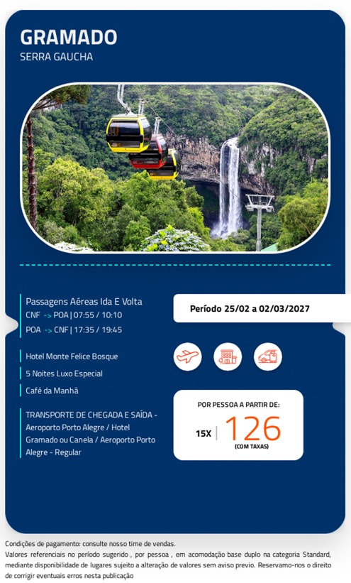 Fevereiro em Gramado (Pacote Aéreo)